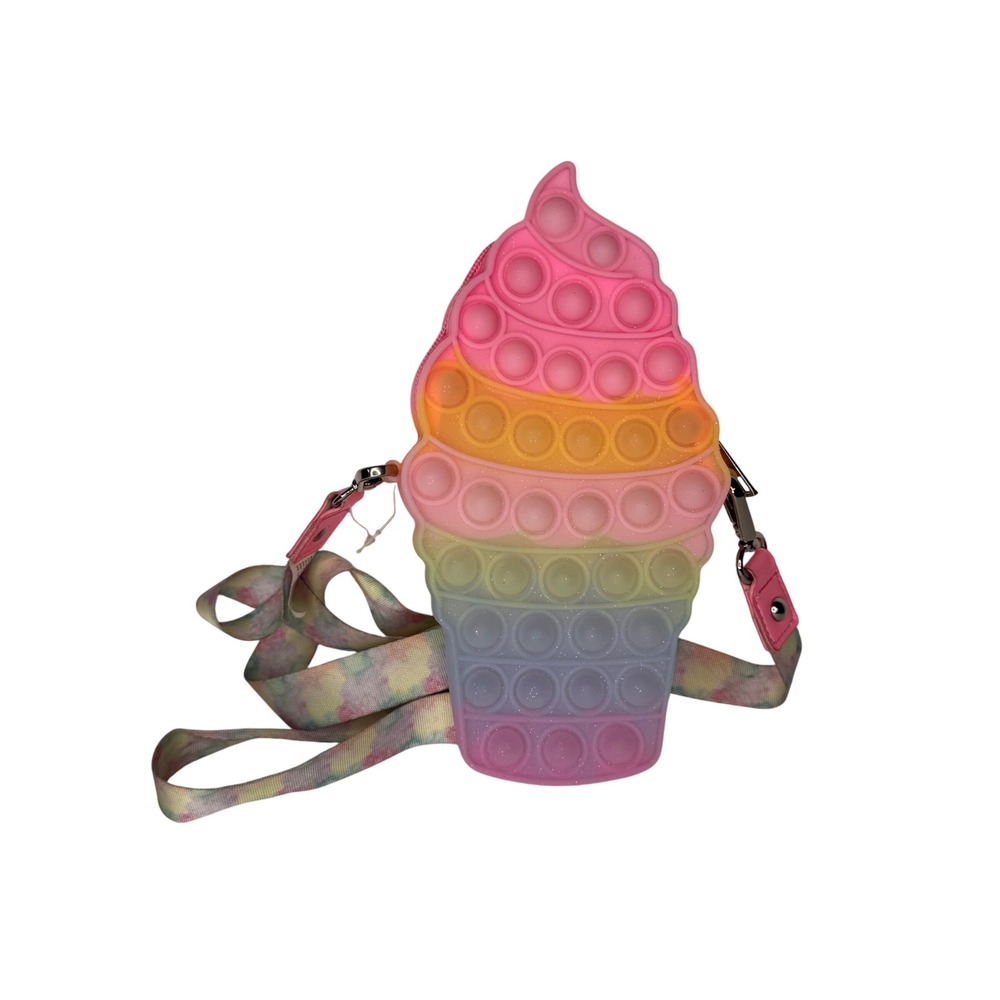 Ice Cream Cone Pop Fidget Crossbody Bag Glitter Rainbow Sensory Purse Pink